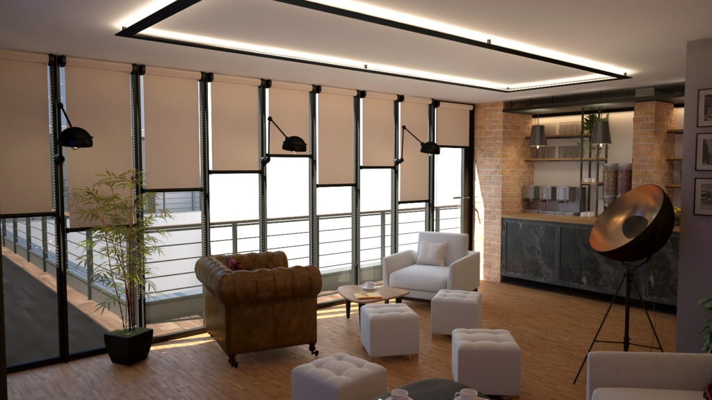 L'une des rendus 3D pour le design d'espace de détente pour les salariés de la maison Hermès