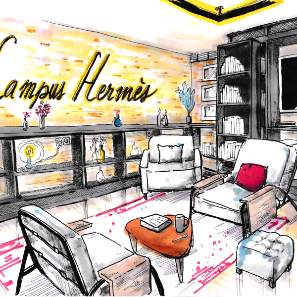 L'un des sketchs de notre projet sur le design d'espace de détente pour les salariés de la maison Hermès